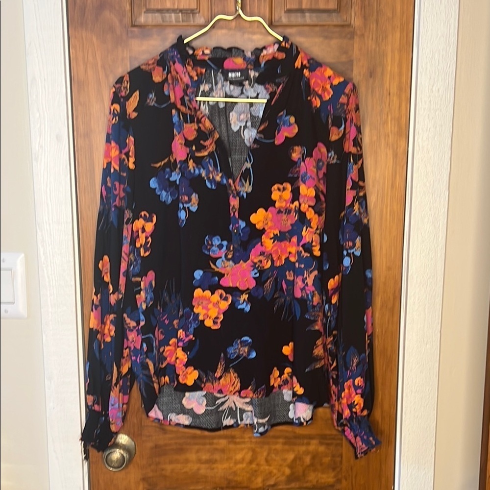 MAEVE by ANTHROPOLOGIE Blouse Floral Print with Brass Buttons| S